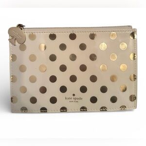 Kate Spade Metallic Gold/White Polka Dot Zip Pouch